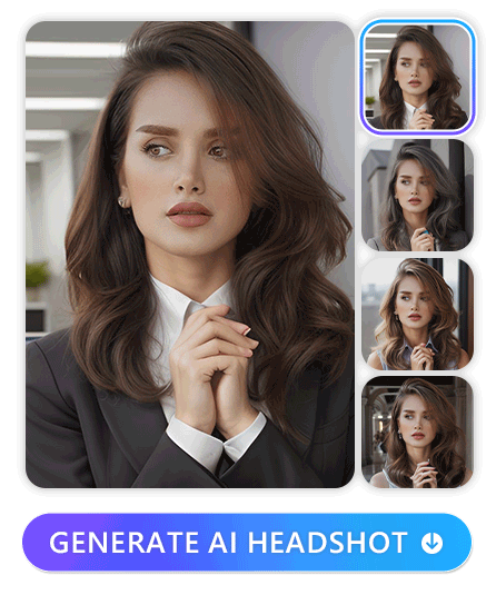 a photo of a woman with long curly hair transformed to headshots in 4 dressing styles